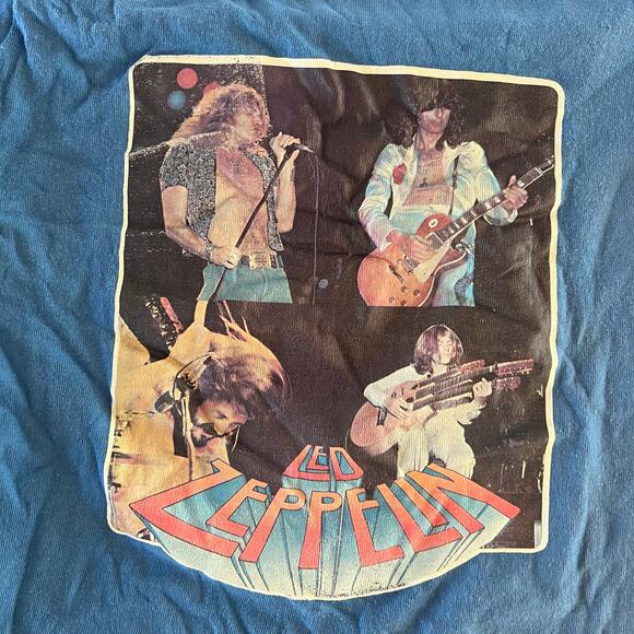 Vintage Single Stitch Led Zeppelin T-shirt Blue Cotton Size Small JL - Picture 2 of 9
